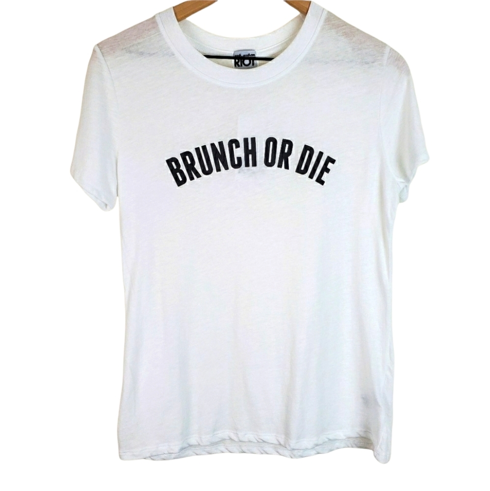 NEW Sub Urban Riot Women's Tee X-Small Brunch or Die White Graphic Tee